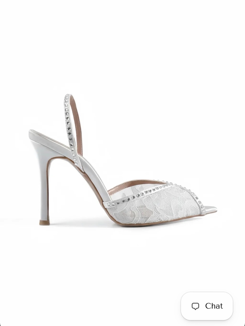White Lace Slingback Peep-Toe High Heel with Crystal Trim